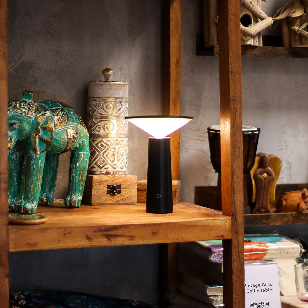Rechargeable Mushroom Touch Lamp - Black - USB-C