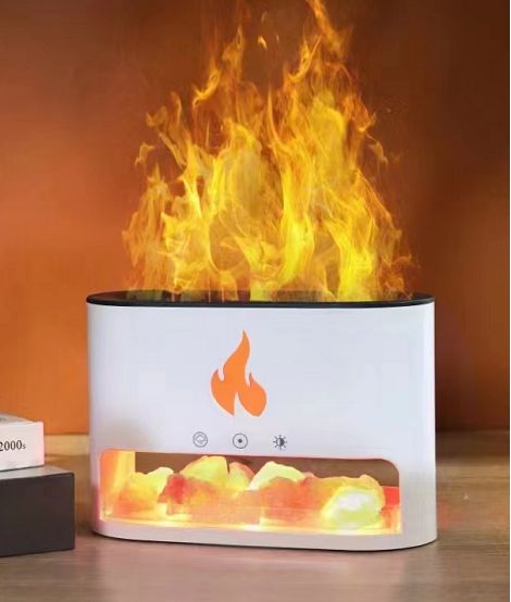 White Blaze Flame Effect Aroma Diffuser with Himalayan Salt - USB-C