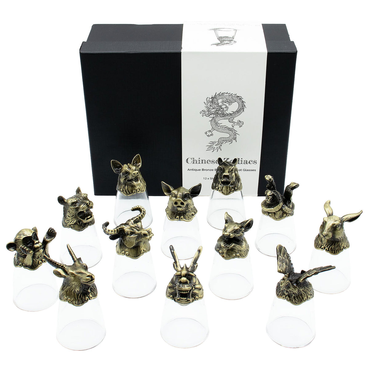 Chinese Zodiac Shot Glasses - Gift Set of 12 (25ml)